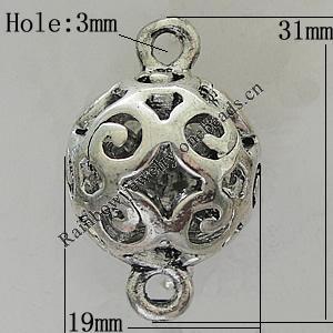 Hollow Bali Connectors Zinc Alloy Jewelry Findings, Lead-free Round 31x19mm Hole:3mm, Sold by PC