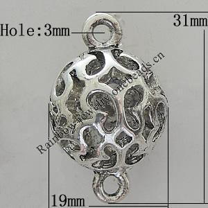 Hollow Bali Connectors Zinc Alloy Jewelry Findings, Lead-free Round 31x19mm Hole:3mm, Sold by PC