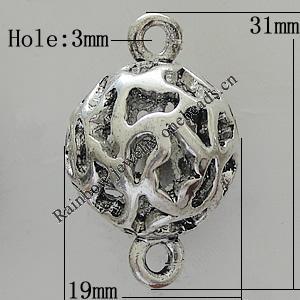 Hollow Bali Connectors Zinc Alloy Jewelry Findings, Lead-free Round 31x19mm Hole:3mm, Sold by PC