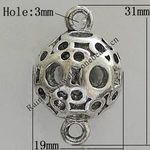 Hollow Bali Connectors Zinc Alloy Jewelry Findings, Lead-free Round 31x19mm Hole:3mm, Sold by PC