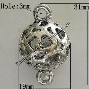 Hollow Bali Connectors Zinc Alloy Jewelry Findings, Lead-free Round 31x19mm Hole:3mm, Sold by PC