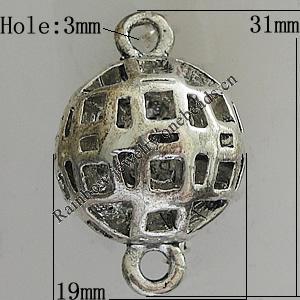 Hollow Bali Connectors Zinc Alloy Jewelry Findings, Lead-free Round 31x19mm Hole:3mm, Sold by PC