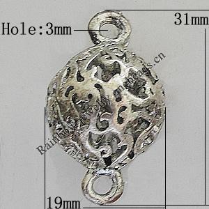 Hollow Bali Connectors Zinc Alloy Jewelry Findings, Lead-free Round 31x19mm Hole:3mm, Sold by PC