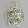 Hollow Bali Pendants Zinc Alloy Jewelry Findings, Lead-free Round 19x15mm Hole:2.5mm, Sold by PC
