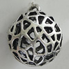 Hollow Bali Pendants Zinc Alloy Jewelry Findings, Lead-free Round 31x25mm Hole:3mm, Sold by PC