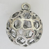 Hollow Bali Pendants Zinc Alloy Jewelry Findings, Lead-free Round 36x29mm Hole:4mm, Sold by PC