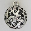 Hollow Bali Pendants Zinc Alloy Jewelry Findings, Lead-free Round 36x28mm Hole:4mm, Sold by PC