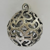 Hollow Bali Pendants Zinc Alloy Jewelry Findings, Lead-free Round 36x29mm Hole:4mm, Sold by PC