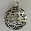 Hollow Bali Pendants Zinc Alloy Jewelry Findings, Lead-free Round 36x29mm Hole:4mm, Sold by PC