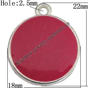 CCB plastic Pendant With Enamel, Flat Round 22x18mm Hole:2.5mm, Sold by Bag