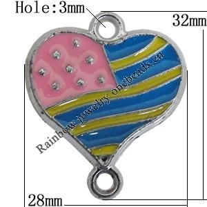 CCB Plastic Connectors With Enamel, Heart 32x28mm Hole:3mm, Sold by Bag