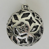 Hollow Bali Pendants Zinc Alloy Jewelry Findings, Lead-free Round 36x30mm Hole:3.5mm, Sold by PC