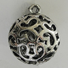 Hollow Bali Pendants Zinc Alloy Jewelry Findings, Lead-free Round 36x30mm Hole:3.5mm, Sold by PC