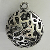 Hollow Bali Pendants Zinc Alloy Jewelry Findings, Lead-free Round 36x30mm Hole:3.5mm, Sold by PC