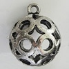 Hollow Bali Pendants Zinc Alloy Jewelry Findings, Lead-free Round 36x30mm Hole:3.5mm, Sold by PC