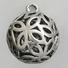 Hollow Bali Pendants Zinc Alloy Jewelry Findings, Lead-free Round 36x30mm Hole:3.5mm, Sold by PC