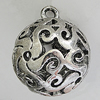 Hollow Bali Pendants Zinc Alloy Jewelry Findings, Lead-free Round 36x30mm Hole:3.5mm, Sold by PC