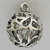 Hollow Bali Pendants Zinc Alloy Jewelry Findings, Lead-free Round 30x24mm Hole:3mm, Sold by PC