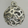 Hollow Bali Pendants Zinc Alloy Jewelry Findings, Lead-free Round 30x24mm Hole:3mm, Sold by PC