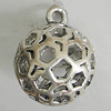 Hollow Bali Pendants Zinc Alloy Jewelry Findings, Lead-free Round 30x24mm Hole:3mm, Sold by PC