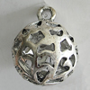 Hollow Bali Pendants Zinc Alloy Jewelry Findings, Lead-free Round 30x24mm Hole:3mm, Sold by PC