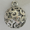 Hollow Bali Pendants Zinc Alloy Jewelry Findings, Lead-free Round 30x24mm Hole:3mm, Sold by PC