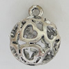 Hollow Bali Pendants Zinc Alloy Jewelry Findings, Lead-free Round 30x24mm Hole:3mm, Sold by PC