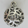 Hollow Bali Pendants Zinc Alloy Jewelry Findings, Lead-free Round 30x24mm Hole:3mm, Sold by PC