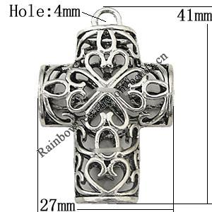 Copper Pendant Jewelry Findings Lead-free, Cross 41x27mm Hole:4mm Sold by Bag	
