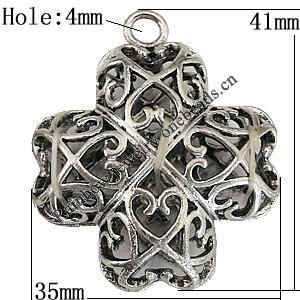 Copper Pendant Jewelry Findings Lead-free, Cross 41x35mm Hole:4mm Sold by Bag	