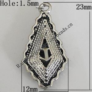 Copper Pendant Jewelry Findings Lead-free, Diamond 23x12mm Hole:1.5mm, Sold by Bag	