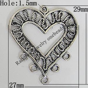 Copper Connectors Jewelry Findings Lead-free, Heart 29x27mm Hole:1.5mm, Sold by Bag	