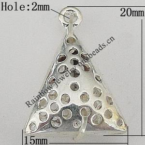 Copper Pendant Jewelry Findings Lead-free, Triangle 20x15mm Hole:2mm, Sold by Bag	