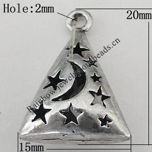 Copper Pendant Jewelry Findings Lead-free, Triangle 20x15mm Hole:2mm, Sold by Bag	