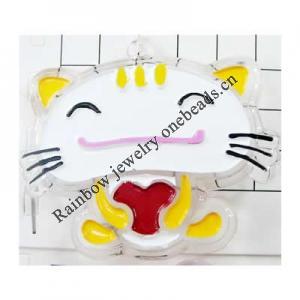 Handmade Painted Acrylic Pendant, Cat, 63x54x6mm, Sold by PC