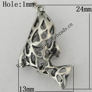 Copper Pendant Jewelry Findings Lead-free, Fish 24x13mm Hole:1mm, Sold by Bag	