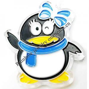 Handmade Painted Acrylic Pendant, Penguin, 66x68x6mm, Sold by PC