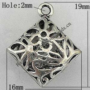 Copper Pendant Jewelry Findings Lead-free, Diamond 19x16mm Hole:2mm, Sold by Bag