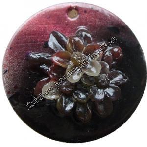 Natural Shell Pendant, Flat Round, 30mm, Hole:Approx 2mm, Sold by PC