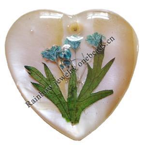 Natural Shell Pendant with Inner Flower, Heart, 25mm, Hole:Approx 2mm, Sold by PC