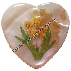 Natural Shell Pendant with Inner Flower, Heart, 25mm, Hole:Approx 2mm, Sold by PC