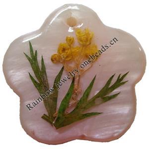 Natural Shell Pendant with Inner Flower, Flower, 25mm, Hole:Approx 2mm, Sold by PC