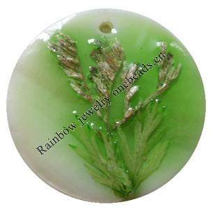 Natural Shell Pendant with Inner Flower, Flat Round, 30mm, Hole:Approx 2mm, Sold by PC