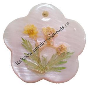 Natural Shell Pendant with Inner Flower, Flower, 30mm, Hole:Approx 2mm, Sold by PC