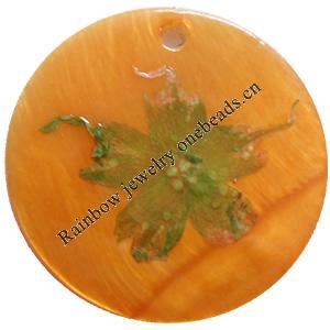 Natural Shell Pendant with Inner Flower, Flat Round, 30mm, Hole:Approx 2mm, Sold by PC