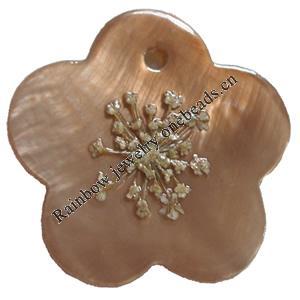 Natural Shell Pendant with Inner Flower, Flower, 30mm, Hole:Approx 2mm, Sold by PC