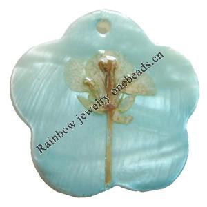 Natural Shell Pendant with Inner Flower, Flower, 30mm, Hole:Approx 2mm, Sold by PC