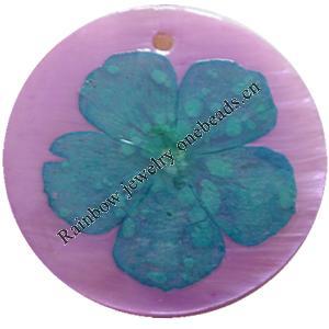 Natural Shell Pendant with Inner Flower, Flat Round, 30mm, Hole:Approx 2mm, Sold by PC