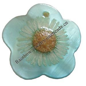 Natural Shell Pendant with Inner Flower, Flower, 30mm, Hole:Approx 2mm, Sold by PC