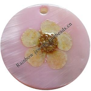 Natural Shell Pendant with Inner Flower, Flat Round, 30mm, Hole:Approx 2mm, Sold by PC